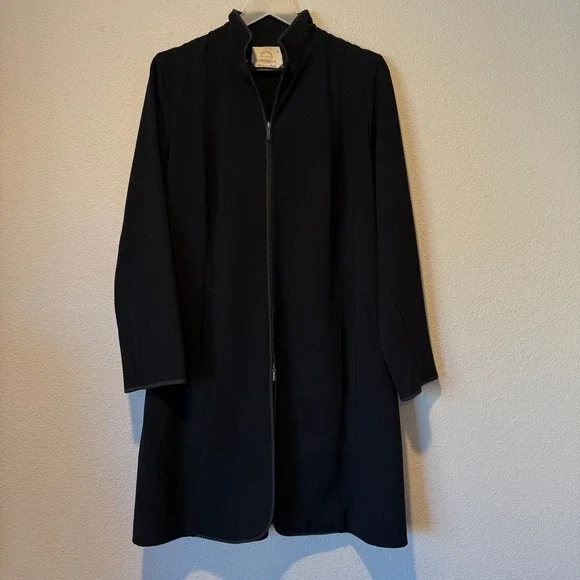 Marina Rinaldi Voyage Italy Black Coat‎ Long Sleeve Zip Up Women's